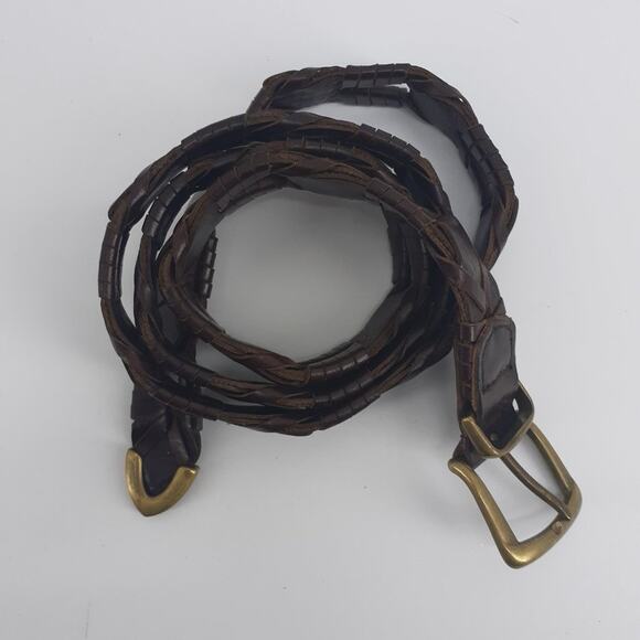 Fossil Men's Genuine Leather Links Gold Tone Buckle Solid Brass Single Prong - Picture 2 of 10